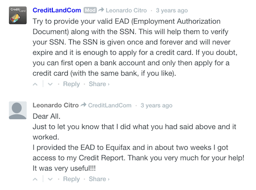 I provided the EAD to Equifax and in about two weeks...